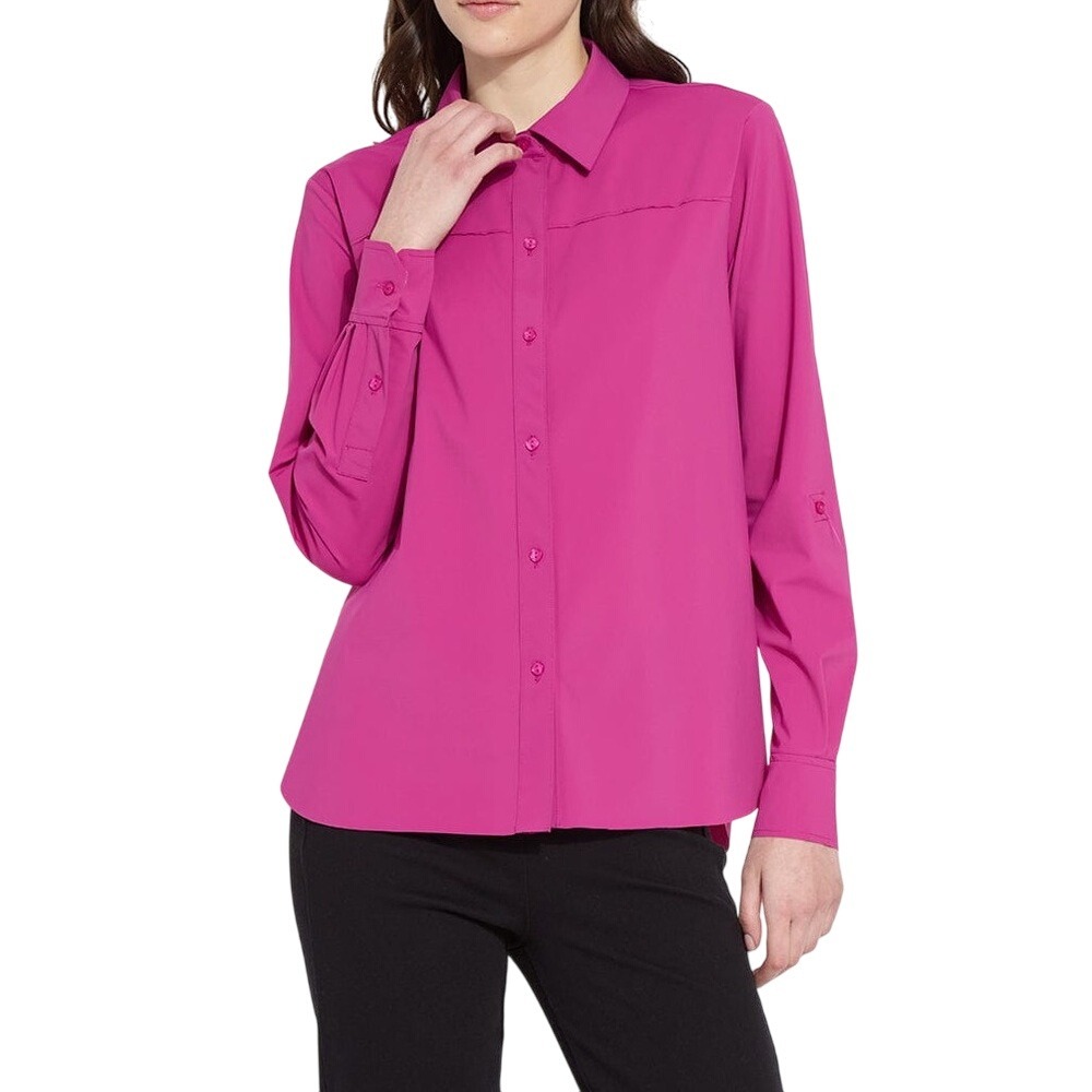 Lysse Roll Tab Button‎ Down Shirt Pink Fuscia